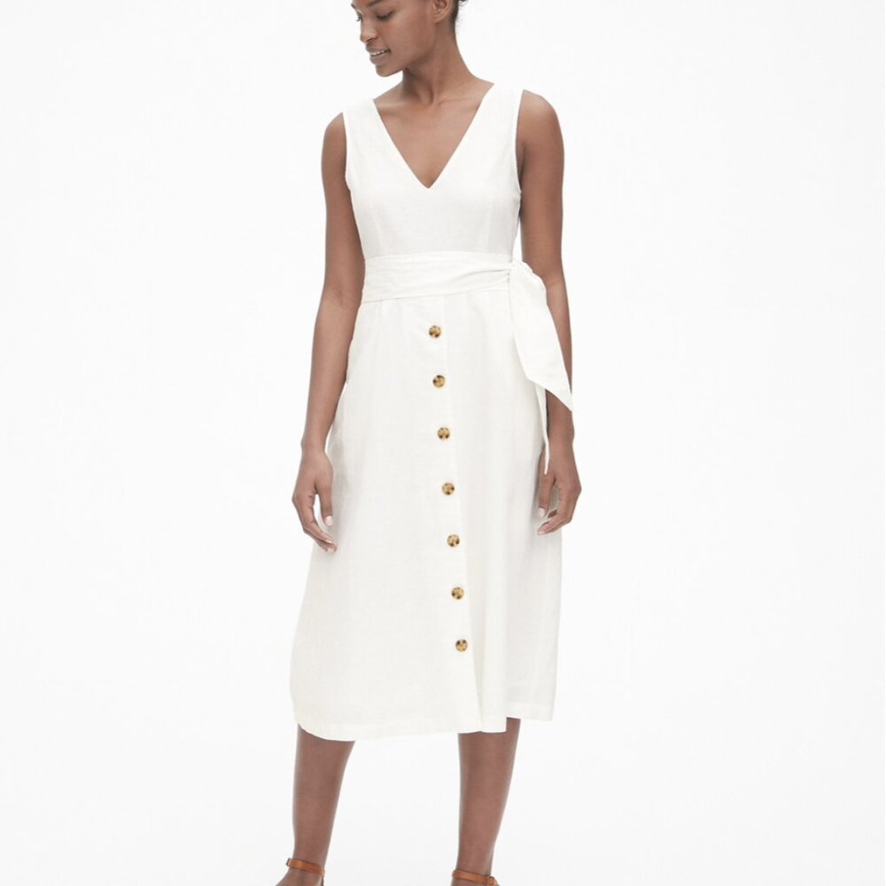 Gap White Linen Midi Sleeveless Dress, Size 6